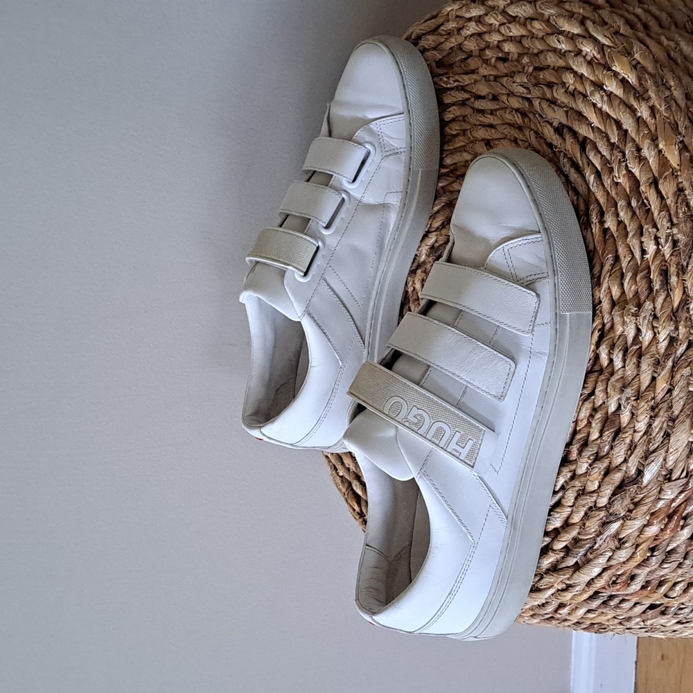 Hugo Boss Mens Luxury White Leather‎ Athleisure/Casual Low Sneakers EU42/US9.5